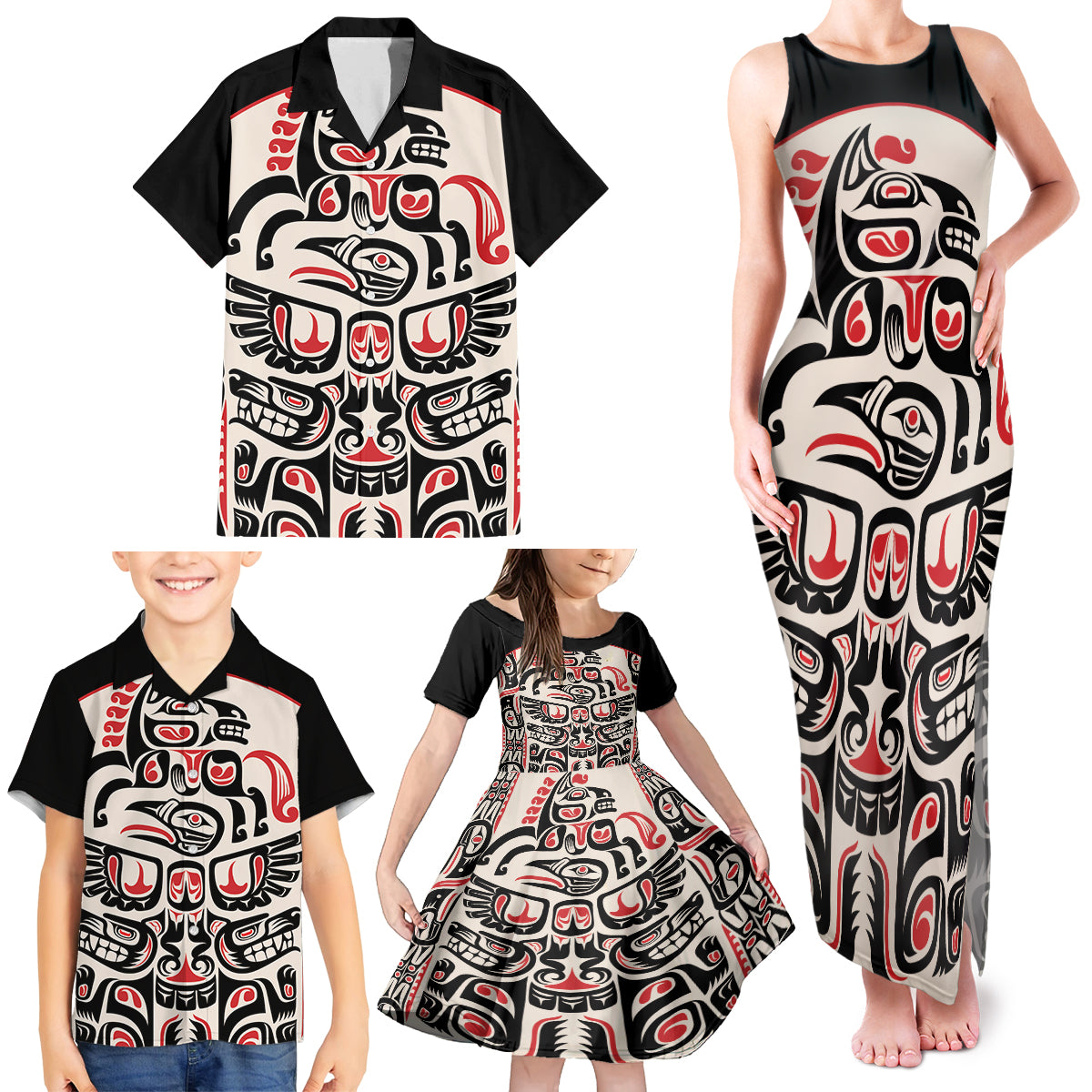 Personalized Canada Indigenous Haida Art Family Matching Tank Maxi Dress and Hawaiian Shirt - Wonder Print Shop