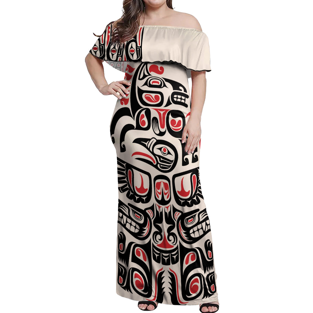 Personalized Canada Indigenous Haida Art Off Shoulder Maxi Dress - Wonder Print Shop