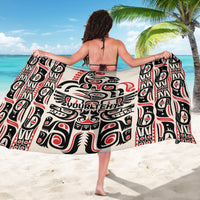 Personalized Haida art sarong spread wide, bold black-white-red totem design