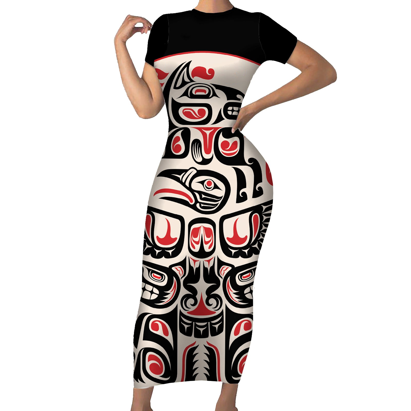 Personalized Canada Indigenous Haida Art Short Sleeve Bodycon Dress