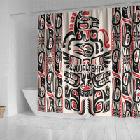 Personalized Haida art shower curtain with side panels, central totem and 'YOUR TEXTS'