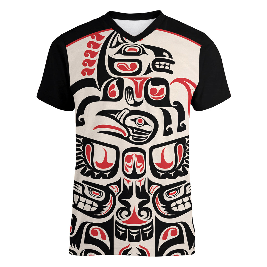 Personalized Canada Indigenous Haida Art Women V-Neck T-Shirt