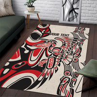 Rectangular area rug, red/black/cream motif with “YOUR TEHT” text