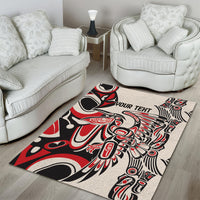 Rectangular area rug, red/black/cream design with “YOUR TEHT” centered text