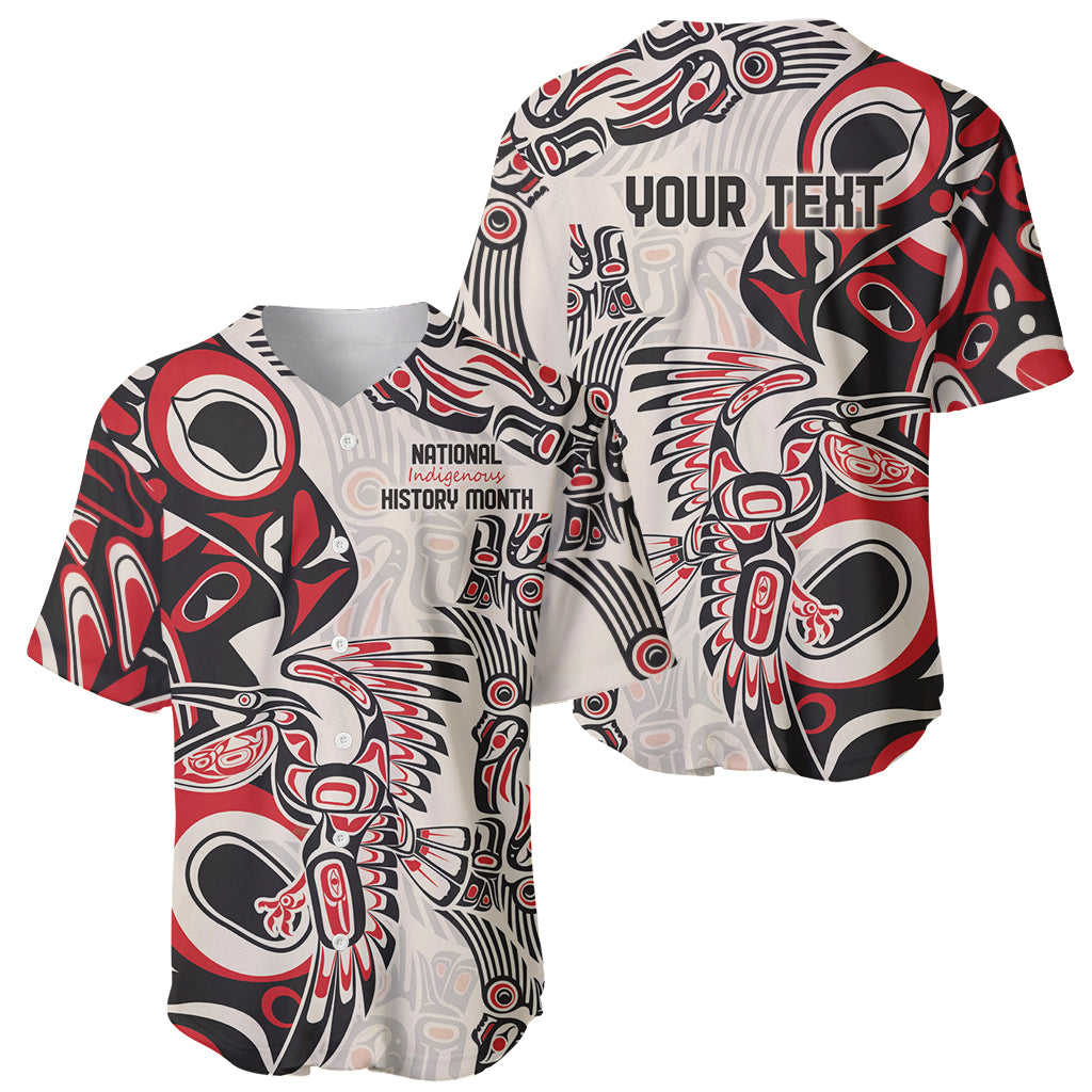 Baseball jersey with National Indigenous History Month front and YOUR TEXT back in red/black/white