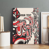 Personalized canvas wall art with red, black, and white bird motif and 'YOUR TEXT' on wall