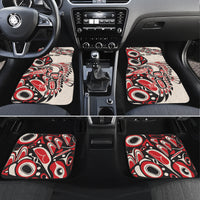 Set of car floor mats with red/black/white tribal pattern, 'YOUR TEHT' text