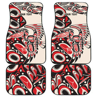 Four car floor mats showing red/black/white tribal pattern with 'YOUR TEHT' text