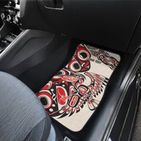 Car floor mat with red/black/white tribal pattern and 'YOUR TEHT' text