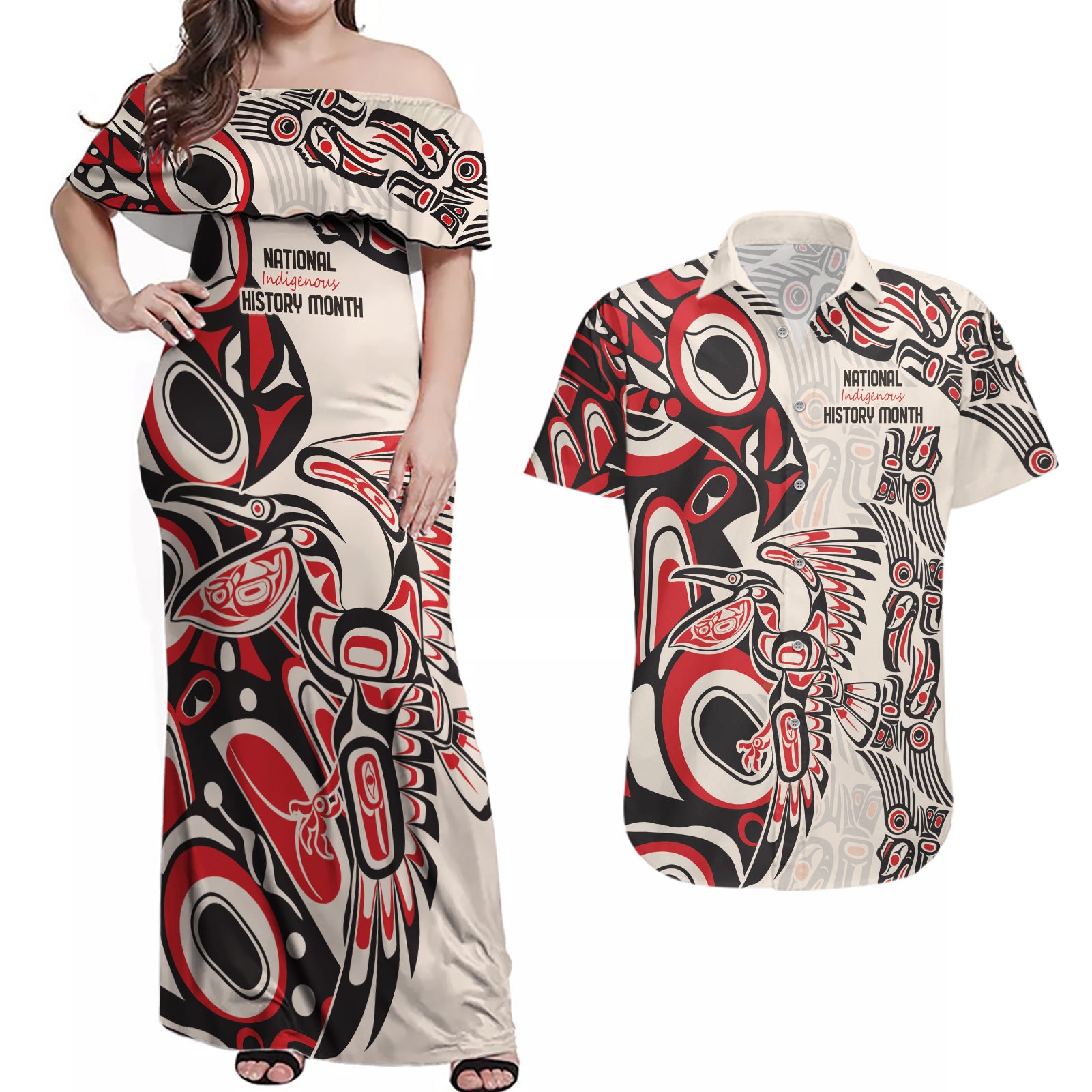 Personalized Canada Indigenous History Month Couples Matching Off Shoulder Maxi Dress and Hawaiian Shirt LT9 - Wonder Print Shop