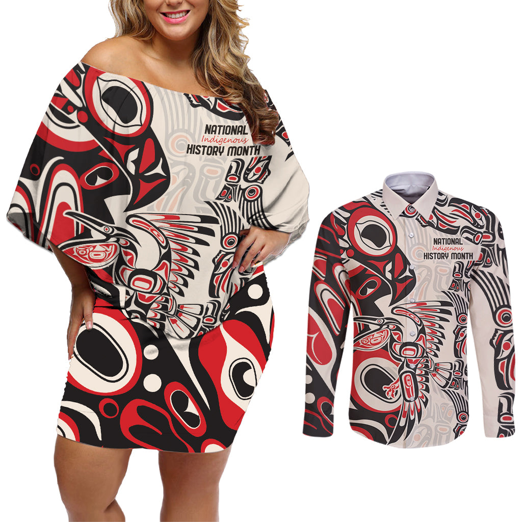 Personalized Canada Indigenous History Month Couples Matching Off Shoulder Short Dress and Long Sleeve Button Shirt LT9 - Wonder Print Shop