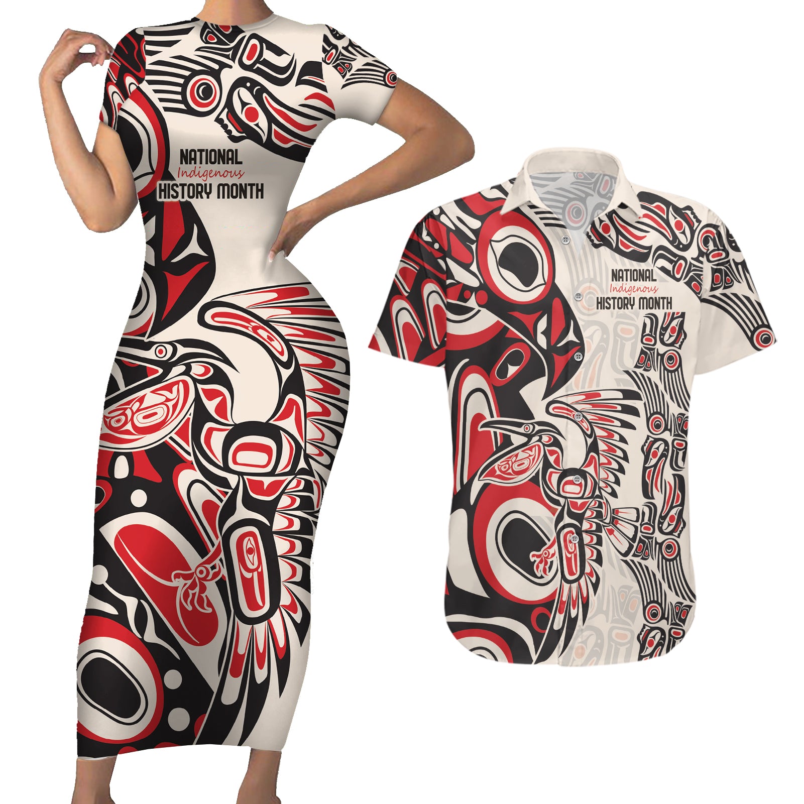 Personalized Canada Indigenous History Month Couples Matching Short Sleeve Bodycon Dress and Hawaiian Shirt LT9 - Wonder Print Shop