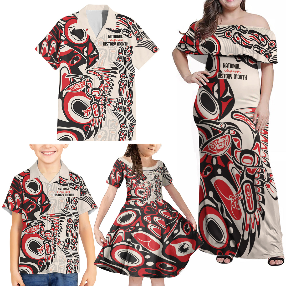 Personalized Canada Indigenous History Month Family Matching Off Shoulder Maxi Dress and Hawaiian Shirt LT9 - Wonder Print Shop