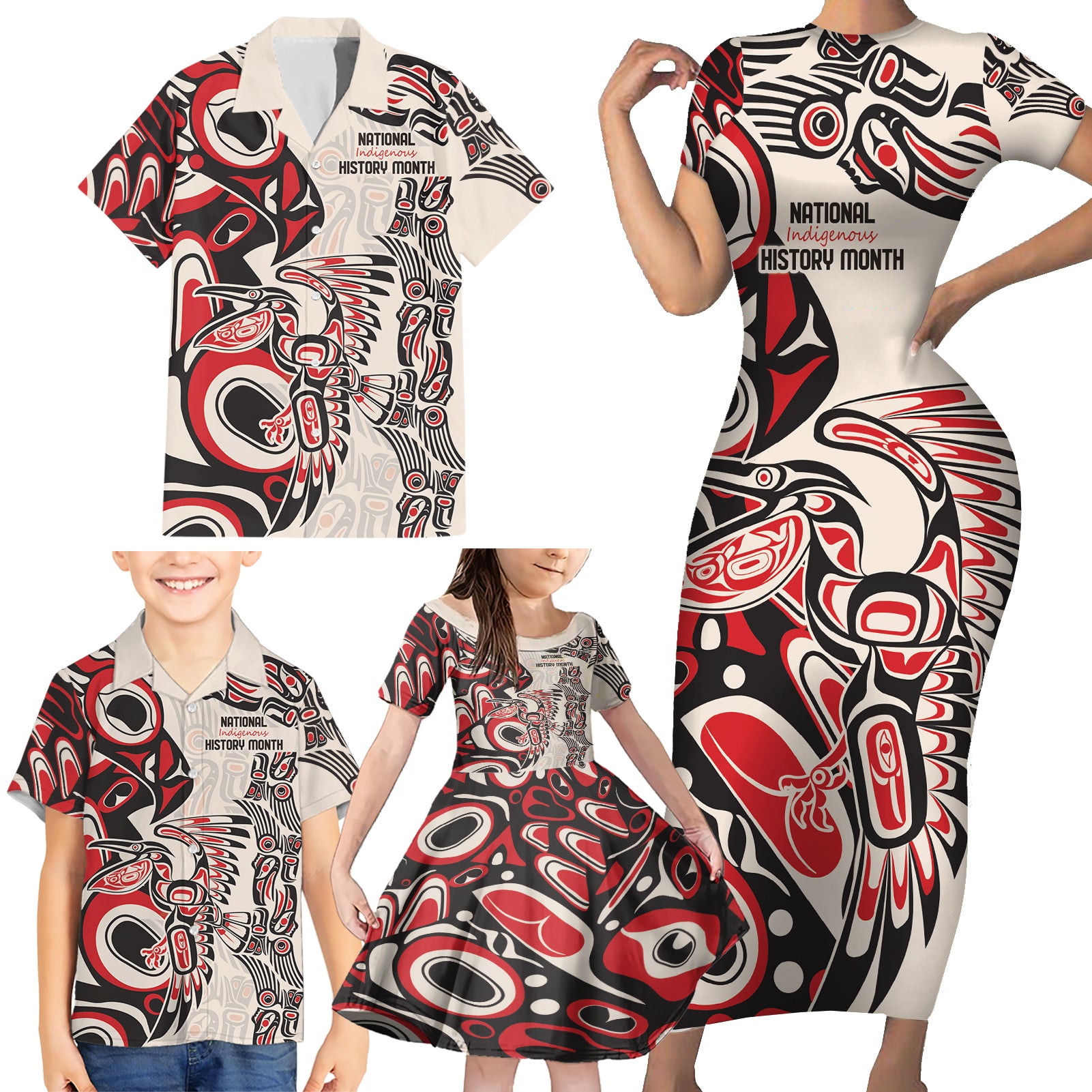 Personalized Canada Indigenous History Month Family Matching Short Sleeve Bodycon Dress and Hawaiian Shirt - Wonder Print Shop