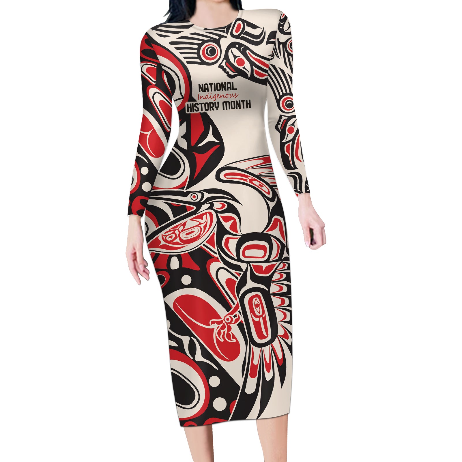 Personalized Canada Indigenous History Month Long Sleeve Bodycon Dress - Wonder Print Shop