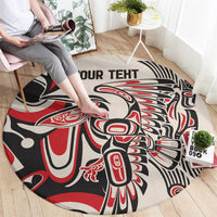 Round rug with red, black, and white eagle graphic and 'YOUR TEXT' center text