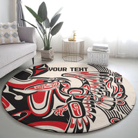 Round rug, red black and white eagle motif with 'YOUR TEXT' on center