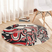 Round rug with red, black, and white eagle artwork and 'YOUR TEXT' lettering