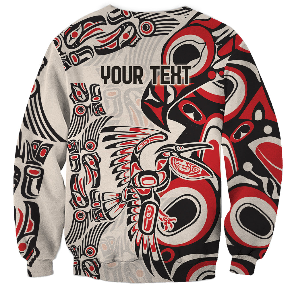 Unisex crewneck sweatshirt with red, black, light gray tribal graphics and 'YOUR TEXT'