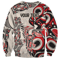 Unisex crewneck sweatshirt with red, black, light gray tribal graphics and 'YOUR TEXT'