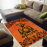 Orange tribal area rug with eagle totem design and 'YOUR TEHI' text, large rectangle