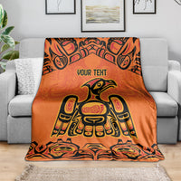 Orange patterned throw blanket with 'YOUR TEXT' and central 'Every Child Matters' badge