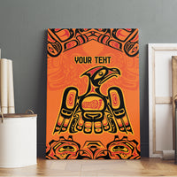 Framed orange canvas wall art with black eagle motif and 'YOUR TEXT'.