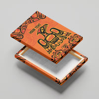 Unframed orange canvas wall art with black eagle design and 'YOUR TEXT'.