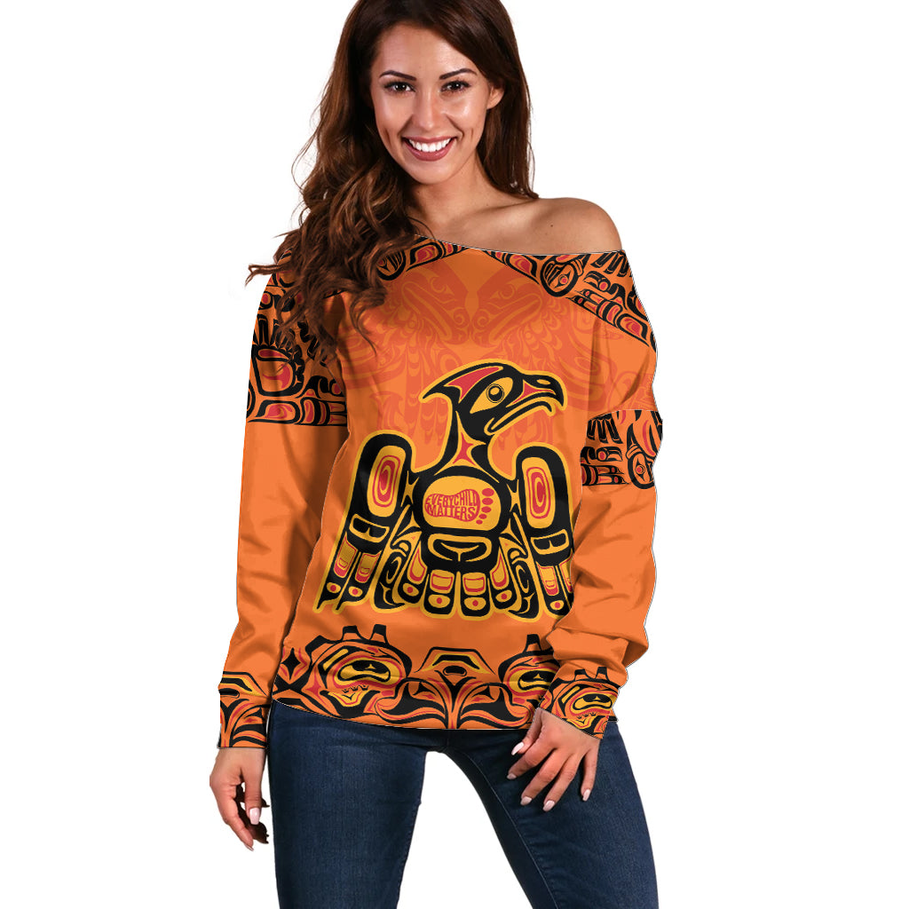 Personalized Every Child Matter Off Shoulder Sweater Canadian Native Indigenous Haida - Wonder Print Shop