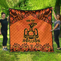 Orange quilt blanket with black border, central raven design and "YOUR TENT" text
