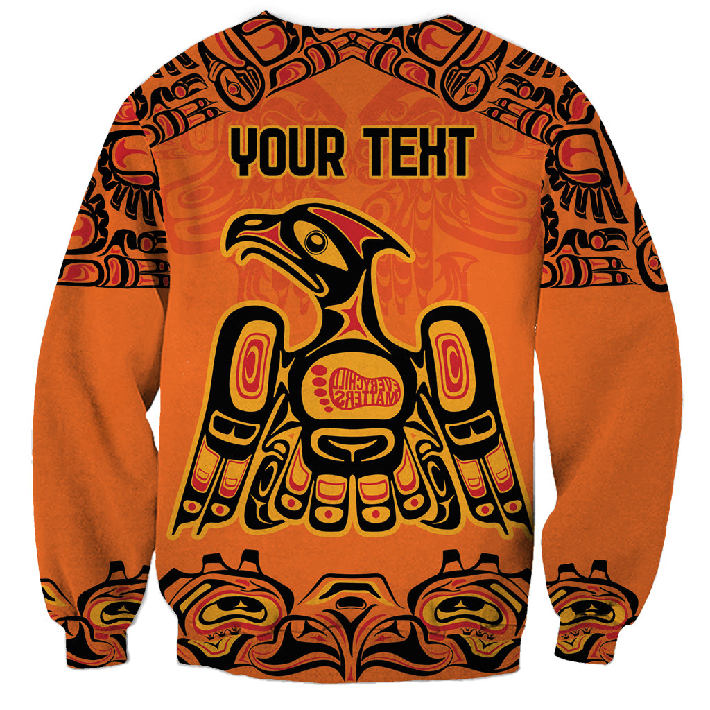 Unisex orange sweatshirt with back 'YOUR TEXT' and totem bird graphic