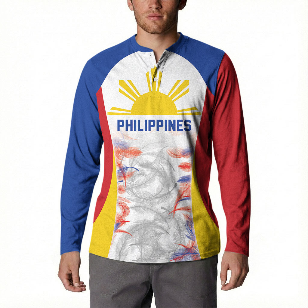 Philippines Flag Day Button Sweatshirt Filipino Feather Pattern