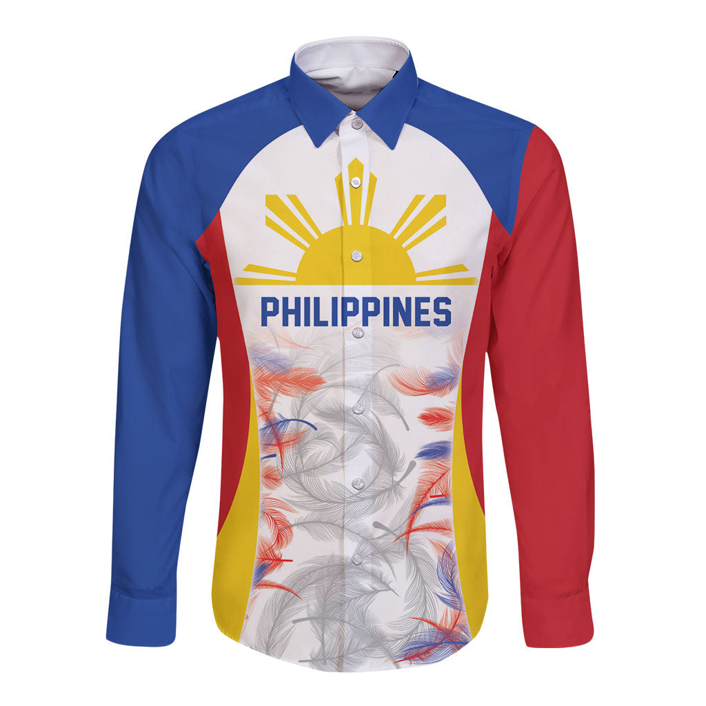 Philippines Flag Day Long Sleeve Button Shirt Filipino Feather Pattern