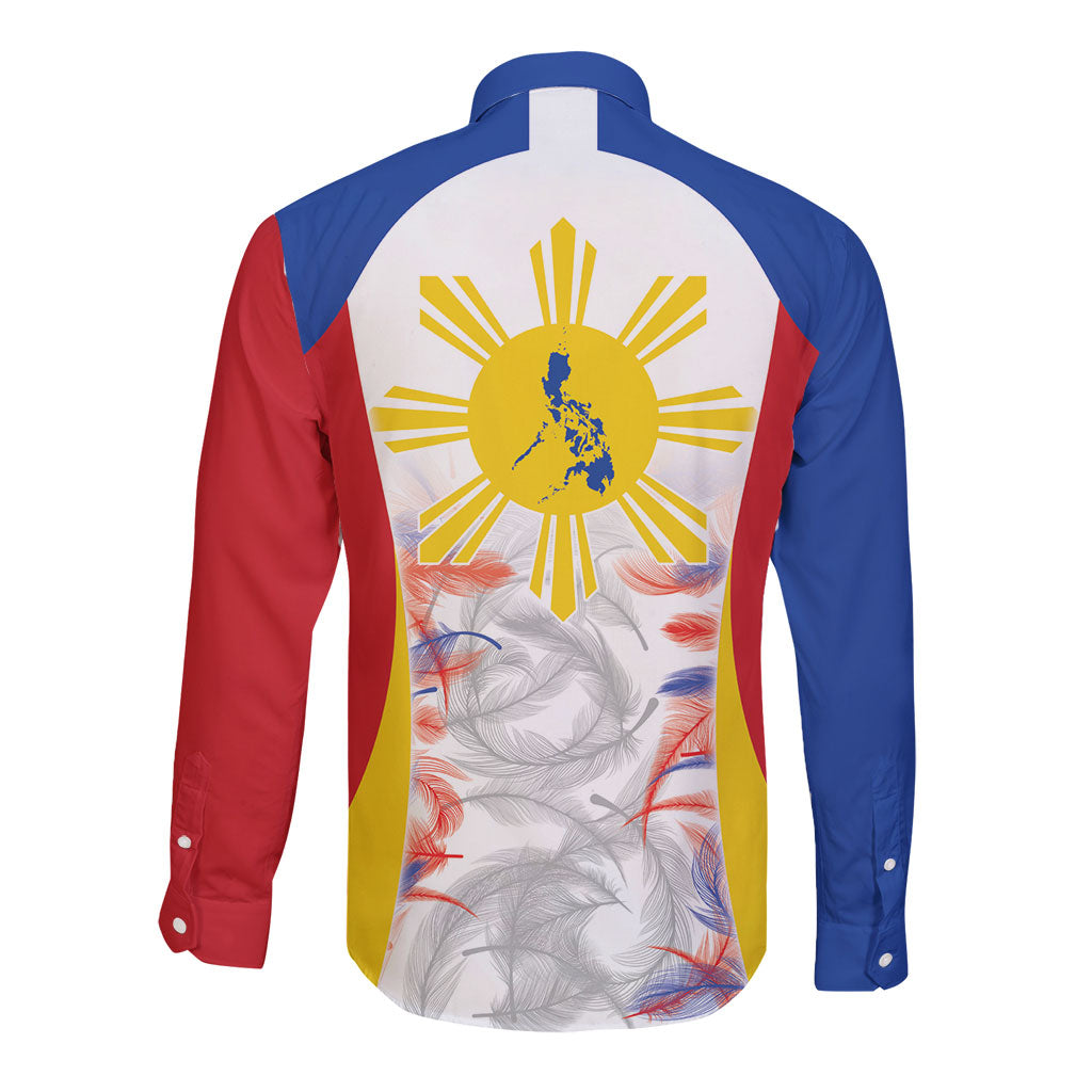 Philippines Flag Day Long Sleeve Button Shirt Filipino Feather Pattern