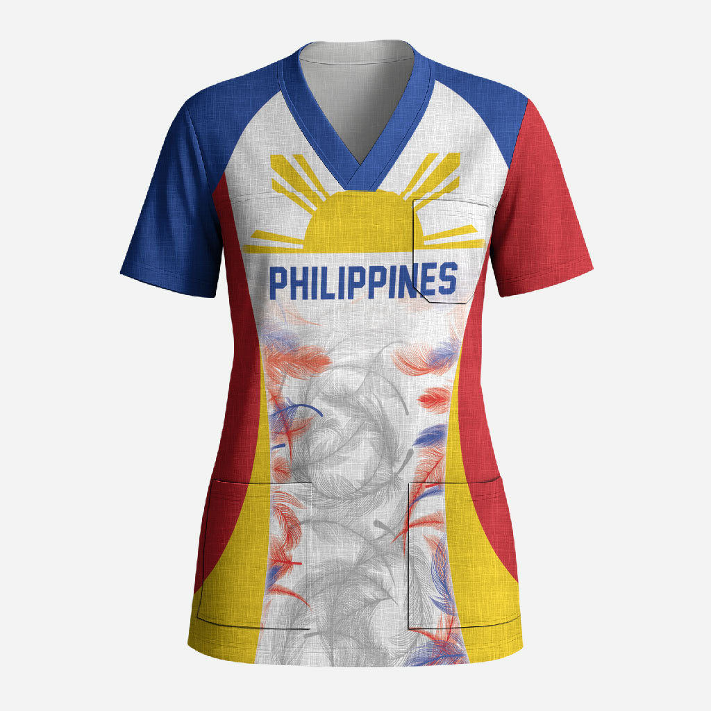 Philippines Flag Day Scrub Top Filipino Feather Pattern