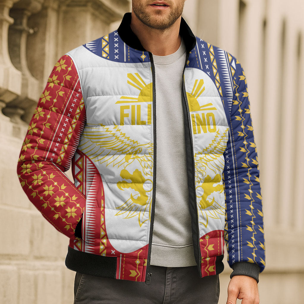 Philippines Flag Day Bomber Puffer Jacket Filipino Traditional Igorot Tribal Pattern
