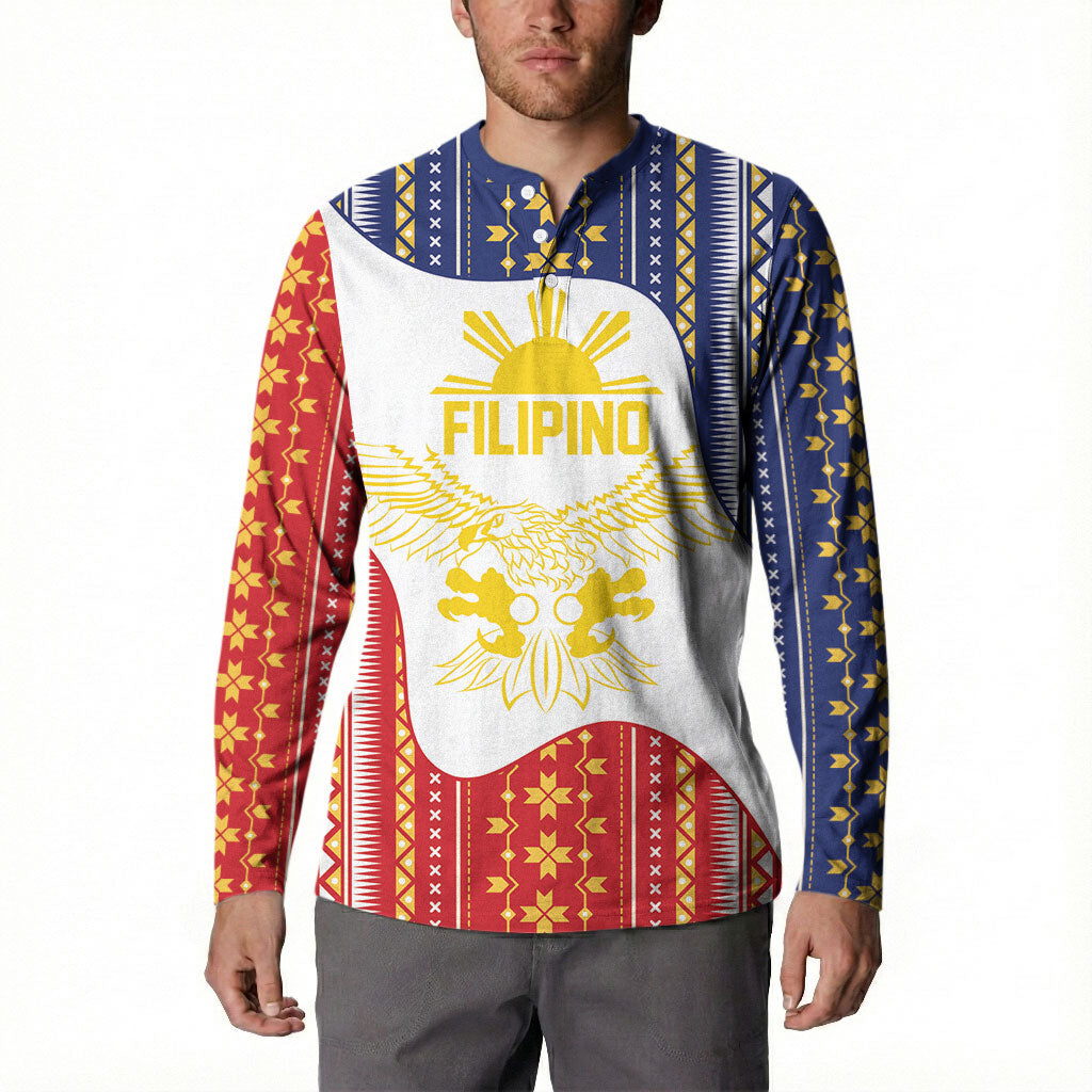 Philippines Flag Day Button Sweatshirt Filipino Traditional Igorot Tribal Pattern