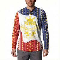 Philippines Flag Day Button Sweatshirt Filipino Traditional Igorot Tribal Pattern