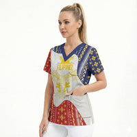 Philippines Flag Day Scrub Top Filipino Traditional Igorot Tribal Pattern