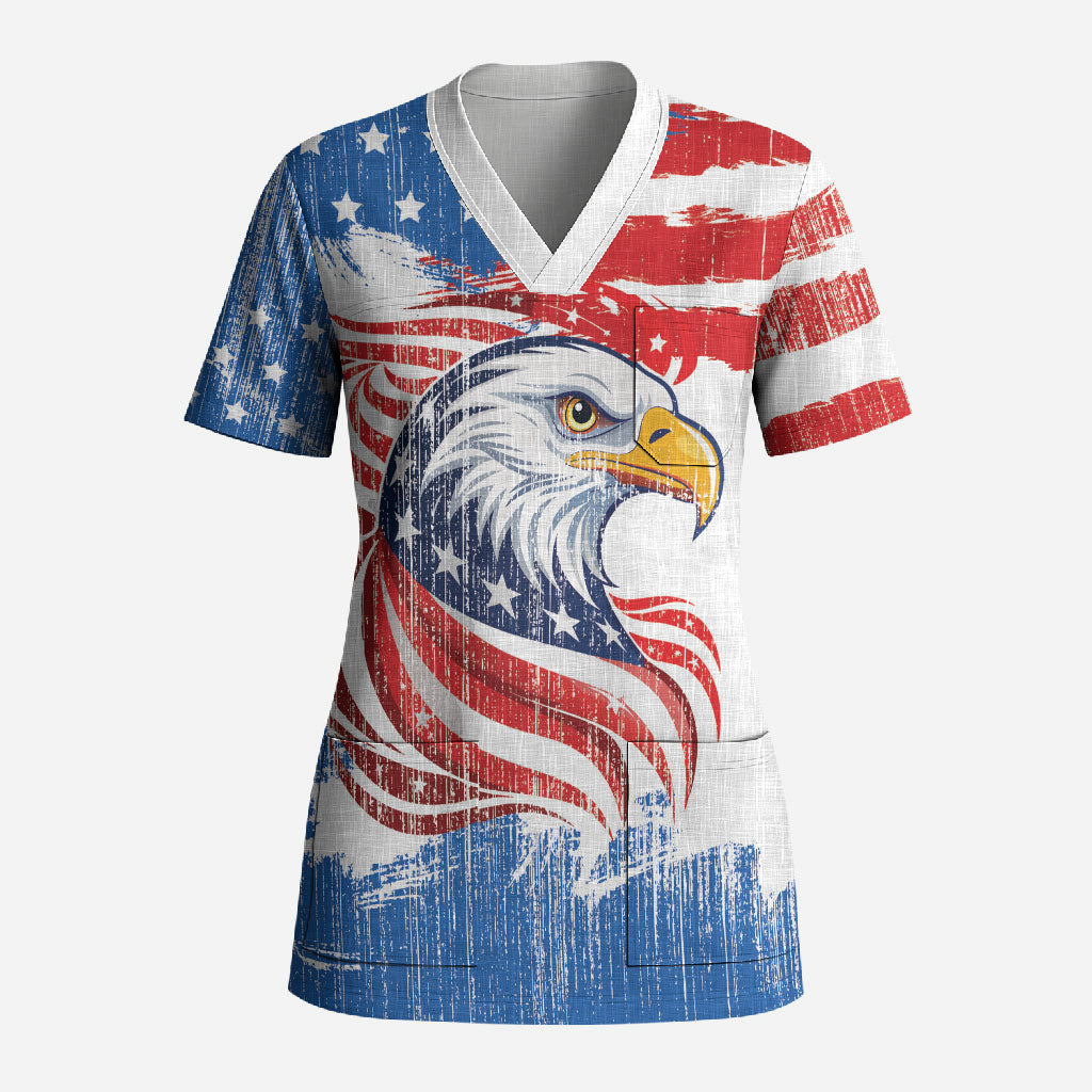 United States Flag Day Scrub Top Proud To Honor The Stars And Stripes