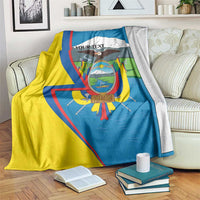 Personalized blanket with Ecuador flag design, coat of arms, and 'YOUR TEXT'