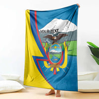 Personalized blanket draped with Ecuador flag design, eagle crest, and 'YOUR TEXT'