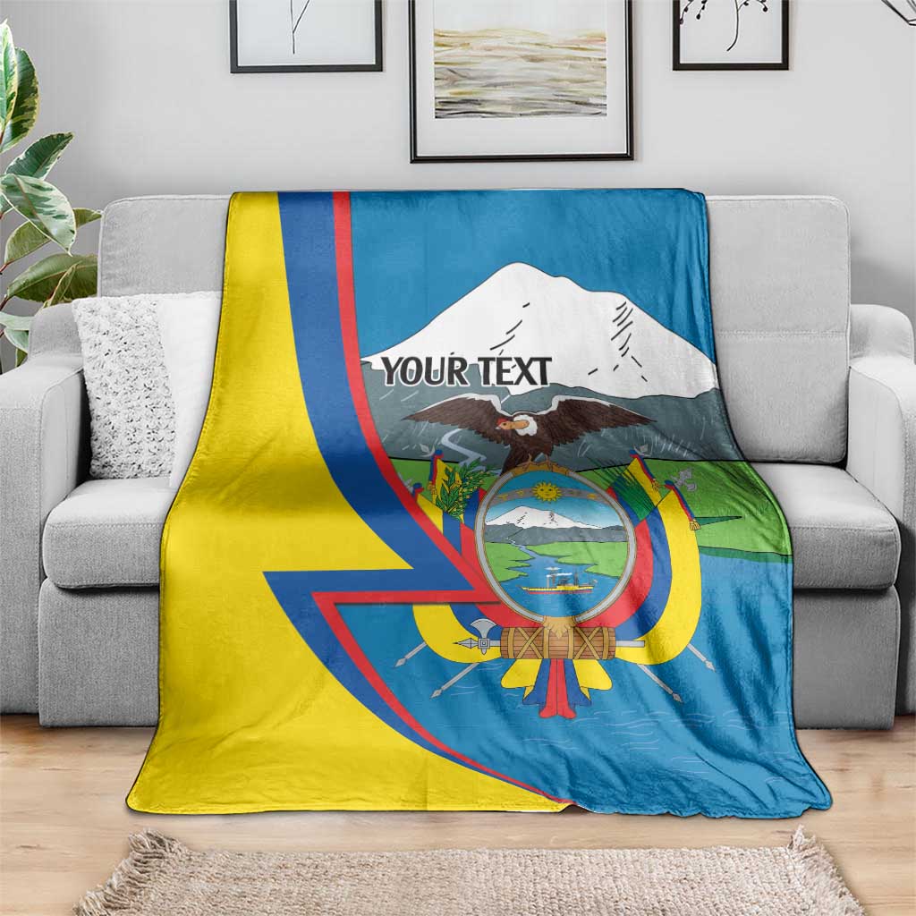 Personalized blanket on sofa, Ecuador flag design with crest and 'YOUR TEXT'