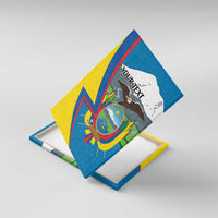 Ecuador-themed canvas wall art angled view, eagle crest, curved shapes, and 'YOUR TEXT'