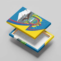 Ecuador-themed canvas wall art top view on base, eagle crest and 'YOUR TEXT' placeholder