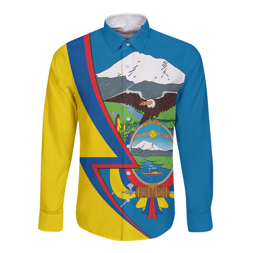 Unisex long sleeve button shirt with Ecuador flag-style panel and eagle graphic