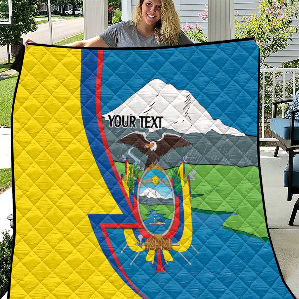 Personalized quilt with Ecuador flag colors, quilted pattern, black edge, “YOUR TEXT”