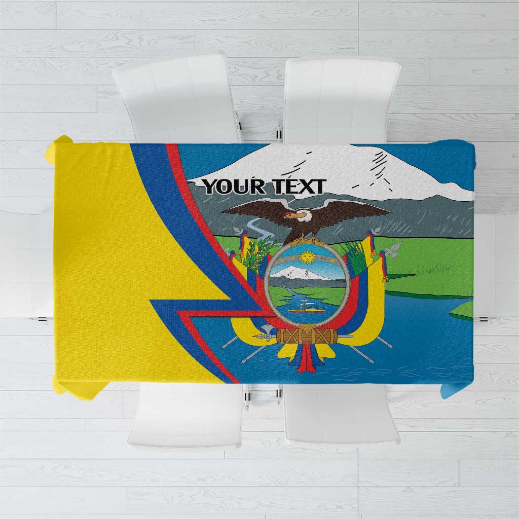 Ecuador-themed rectangular tablecloth with yellow, blue, and green flag design and crest
