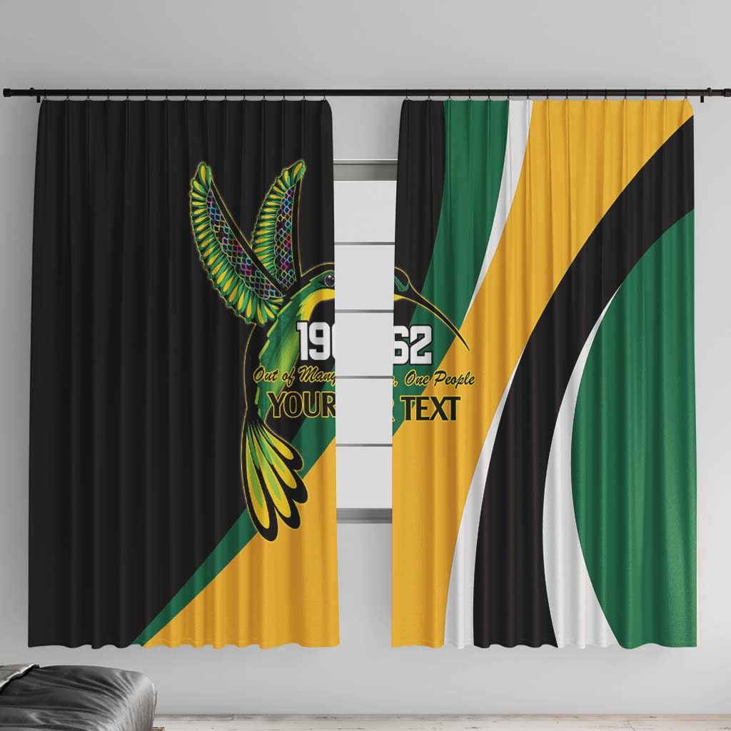 Jamaica Independence Day Personalized Window Curtain Green and Yellow Tribal Hummingbird - Wonder Print Shop