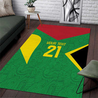 Green Jaguars fan pride area rug with red top, yellow/black shapes, 'YOUR TEXT 21'